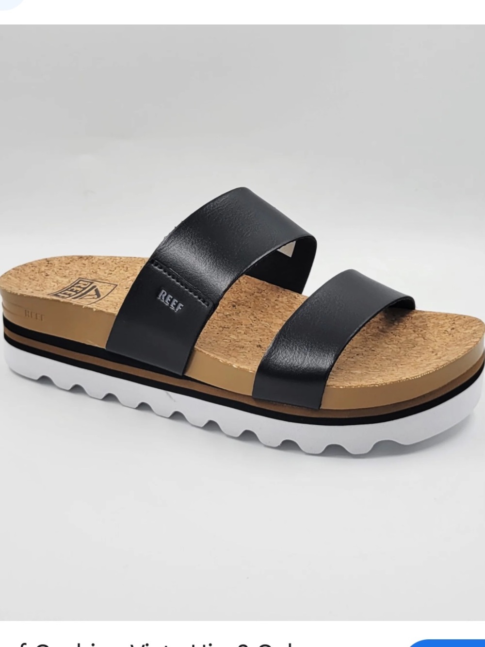 Reef Vista Hi Black Double-Strap Cork Platform Slide Women’s Size 6